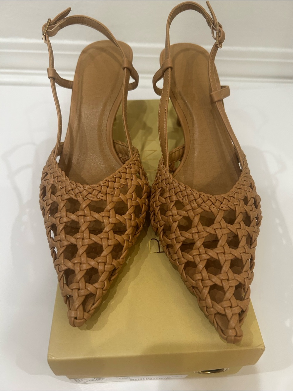 Billini Tan Woven Pointed Slingback Heels